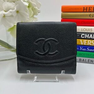 Chanel Compact Timeless Bifold Wallet Black Caviar Leather Vintage 6923489